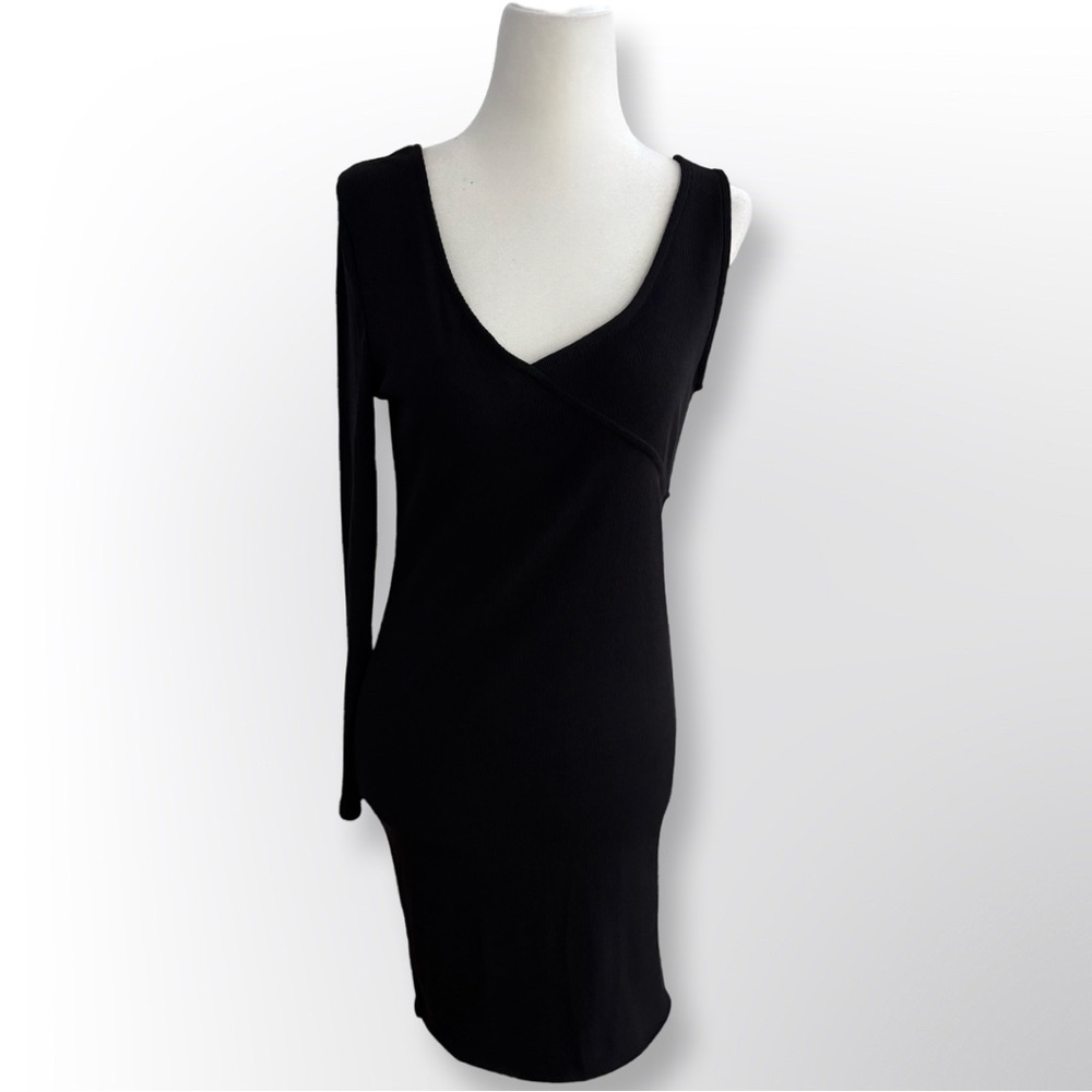 New With Tags! Topshop Black One Shoulder V-Neck Bodycon Dress | Size 8